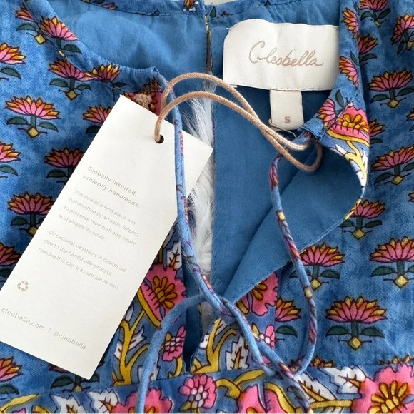 Cleobella Magdalena Mini Dress Lotus Blue Pink Mixed Printed Tie Waist S New - Picture 7 of 12